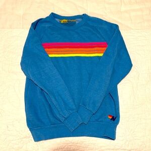 Aviator Nation Blue Crewneck with Multi Colored Stripes Women’s